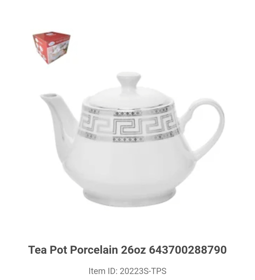 Tea Pot Porcelain 26oz 643700288790
20223S-TPS