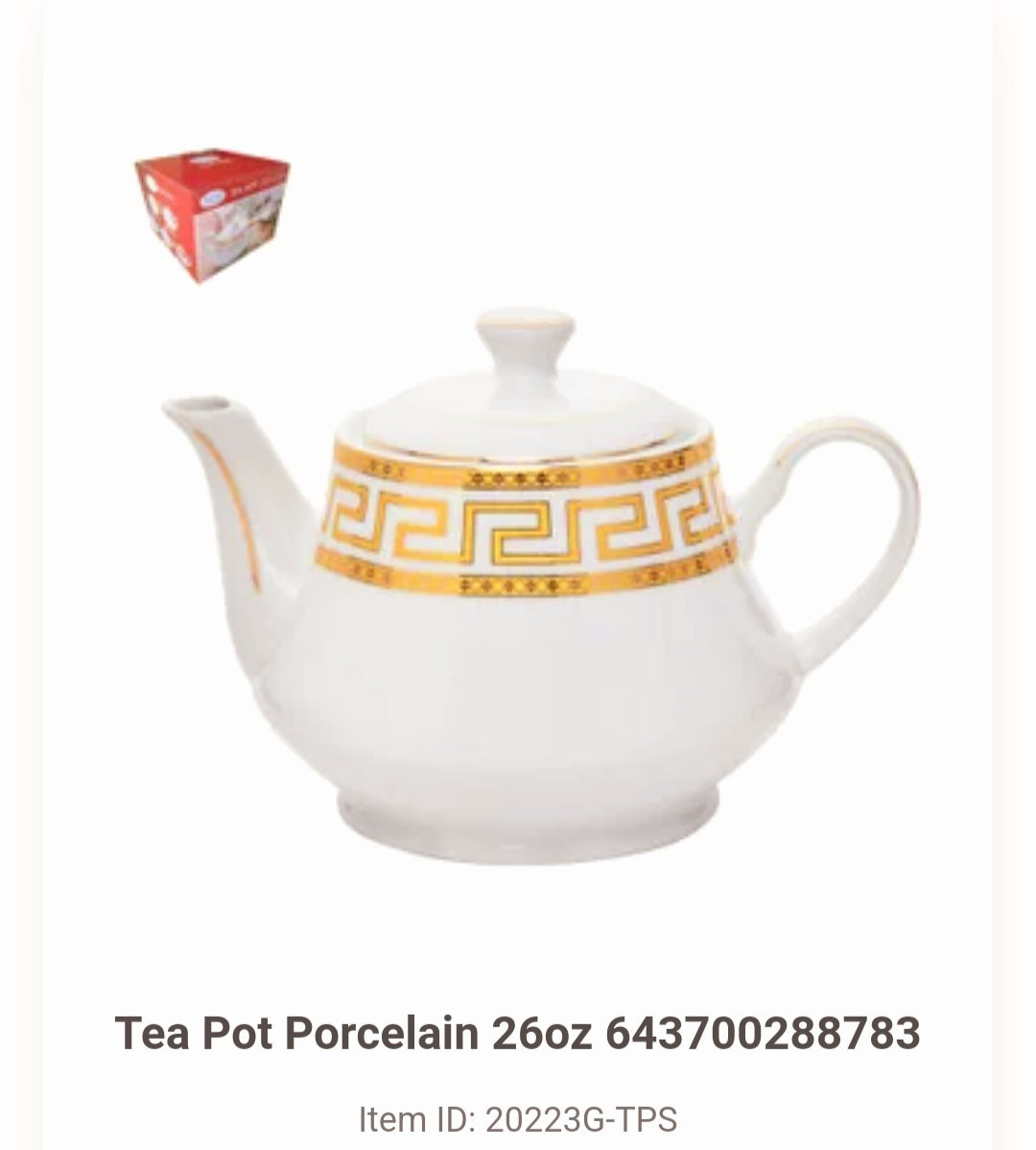 Tea Pot Porcelain 26oz 643700288783
20223G-TPS