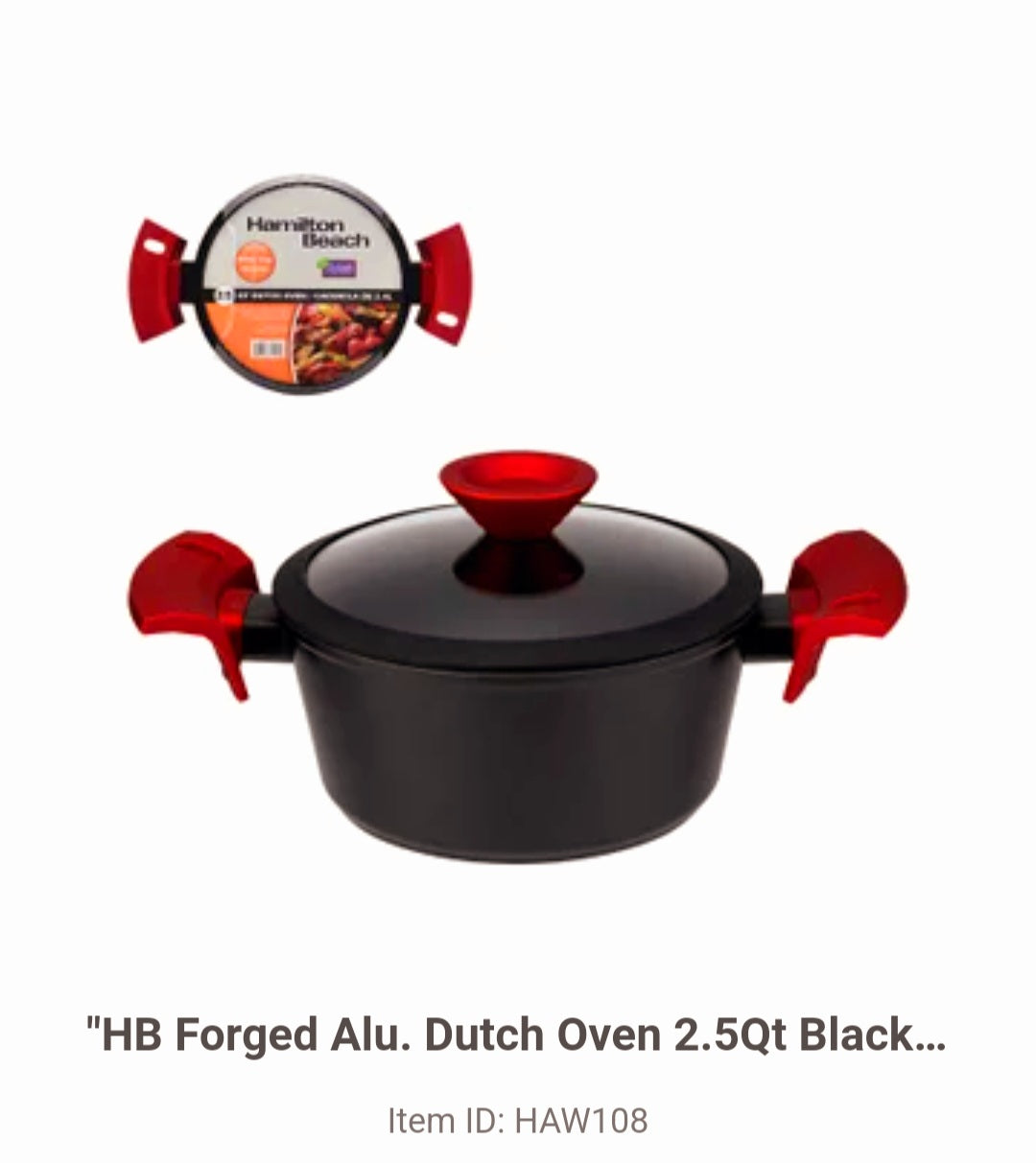 "HB Forged Alu. Dutch Oven 2.5Qt Black Nonstick Coating, Red 643700310514
HAW108