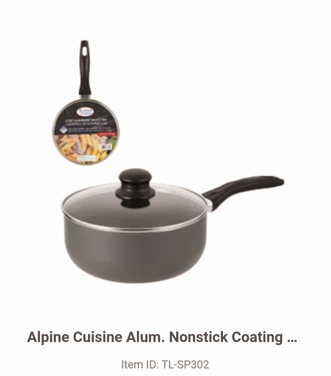 Alpine Cuisine Alum. Nonstick Coating Sauce Pan Gray 2.5qrt 643700388759
TL-SP302